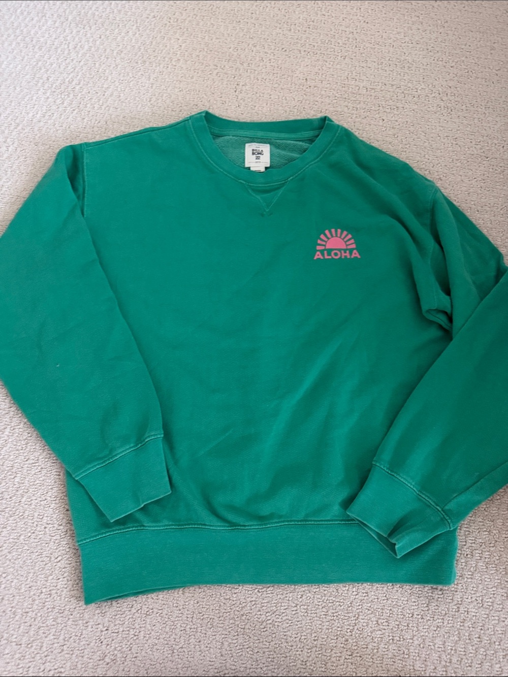 Billabong Green Crewneck with Pink Aloha Sun Logo